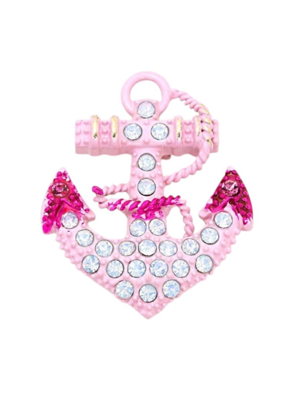 Pink Enamel Opal Crystal Anchor Brooch